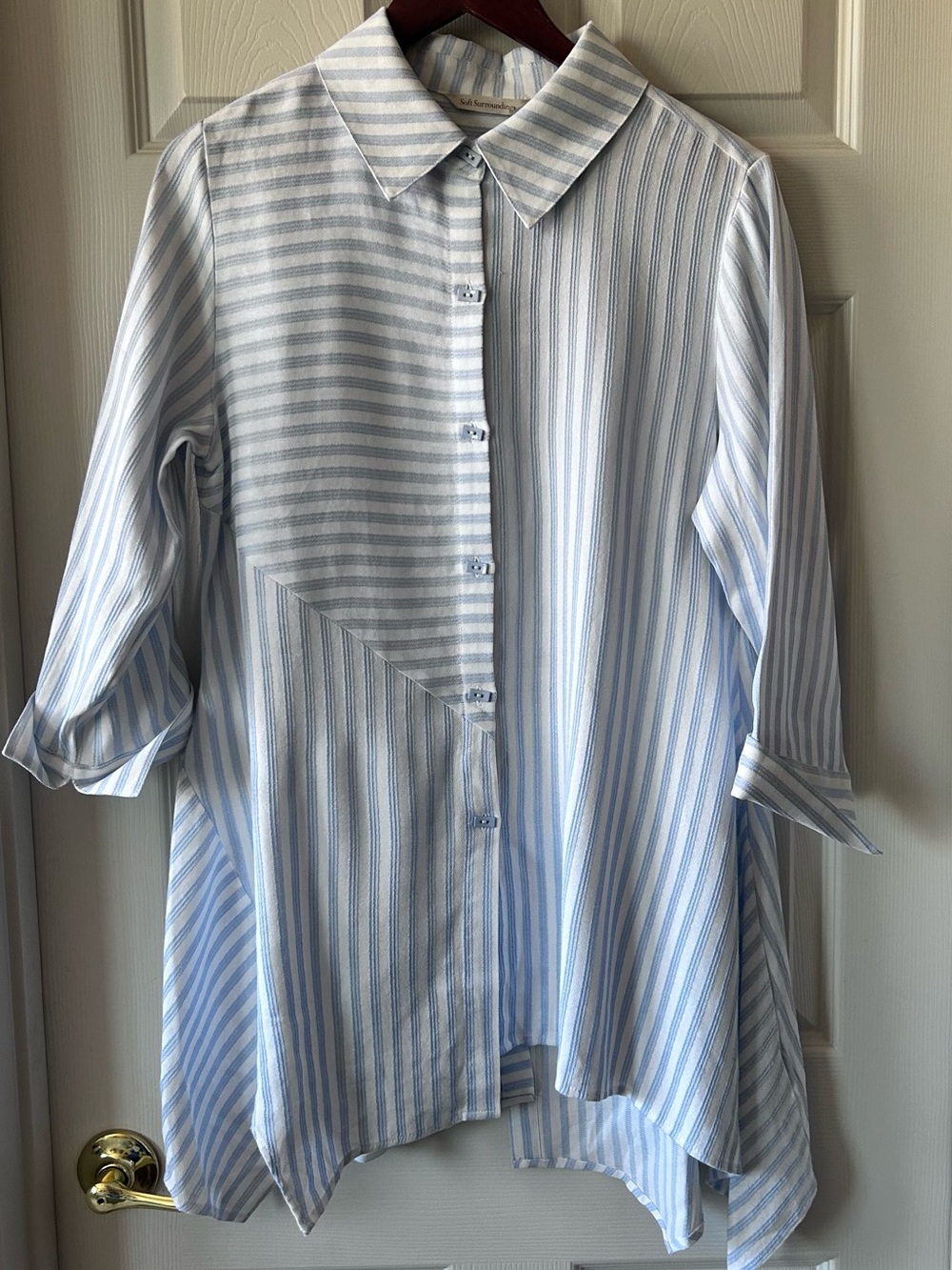 Soft Surroundings Light Blue and White Striped Button-Up Tunic, NWT Fall Autumn